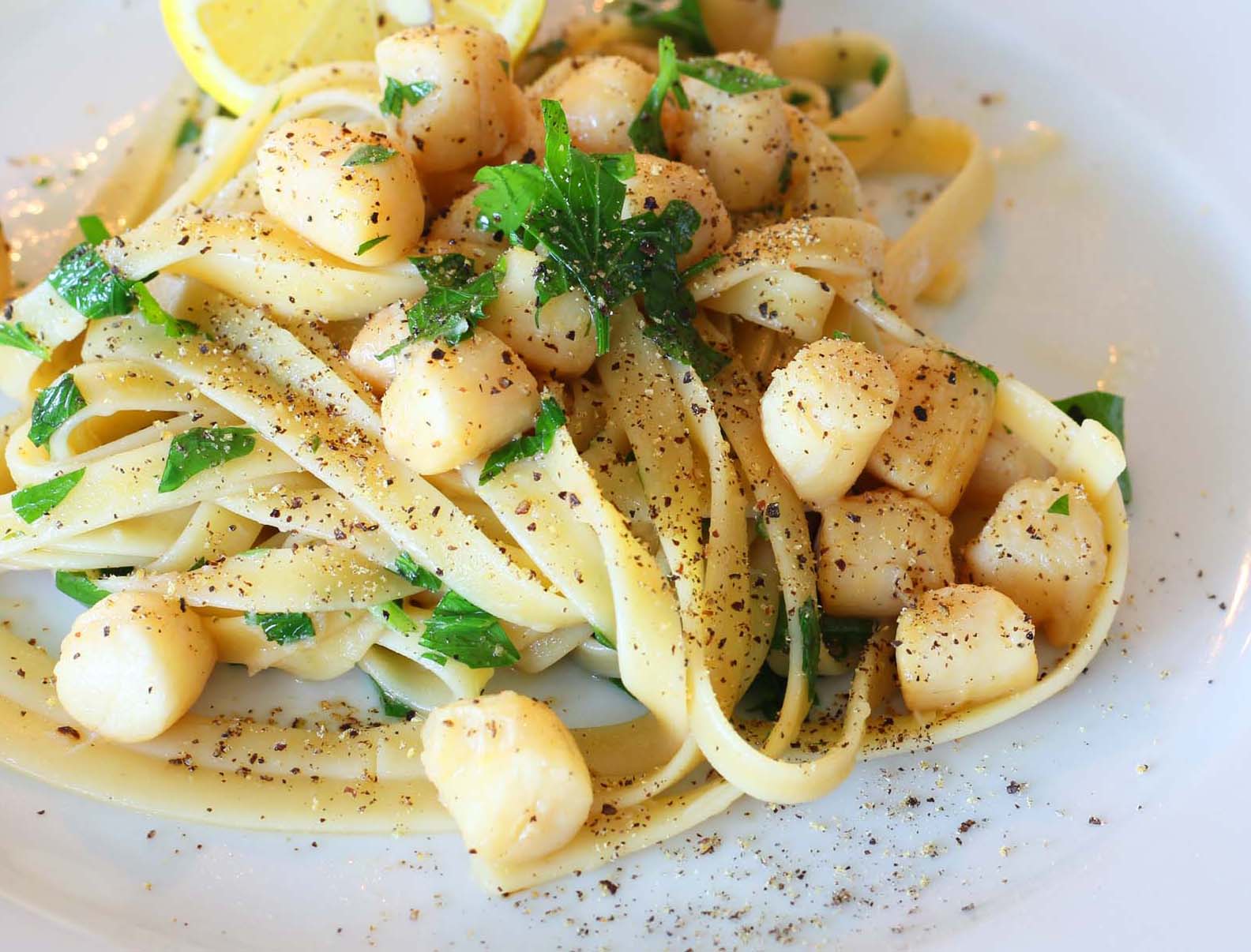 Garlic Butter Seared Bay Scallops With Linguine Inspired Cuisine