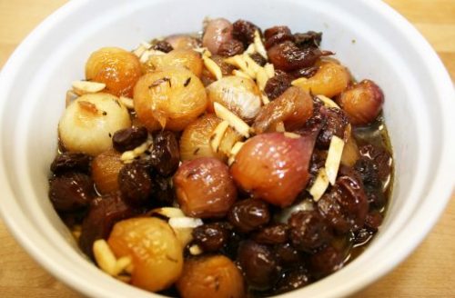 Glazed Pearl Onions with Raisins and Almonds - Inspired Cuisine