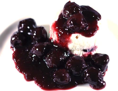 Yogurt and Orange Semifreddo with Black Cherries and Amaretti Cookies