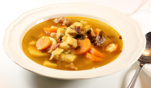 Hungarian Ham and Navy Bean Soup or Bab Leves (bawb LEH-vesh)