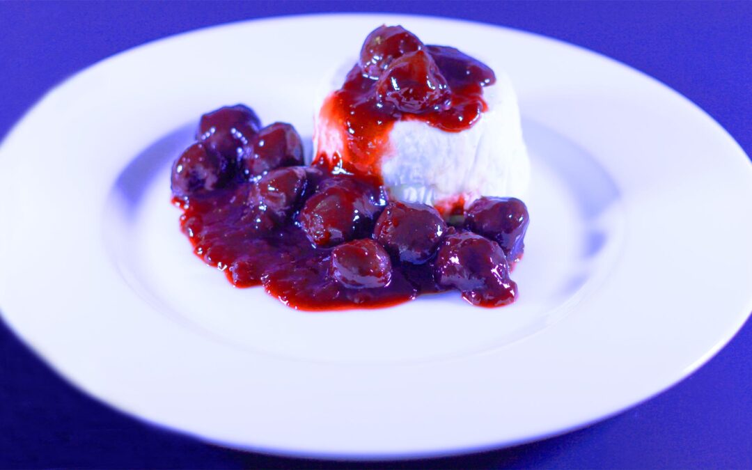 Yogurt and Orange Semifreddo with Black Cherries and Amaretti Cookies