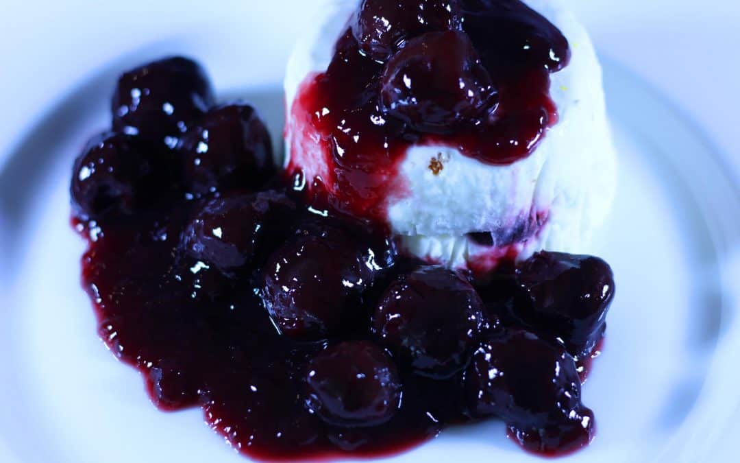 Yogurt and Orange Semifreddo with Black Cherries and Amaretti Cookies