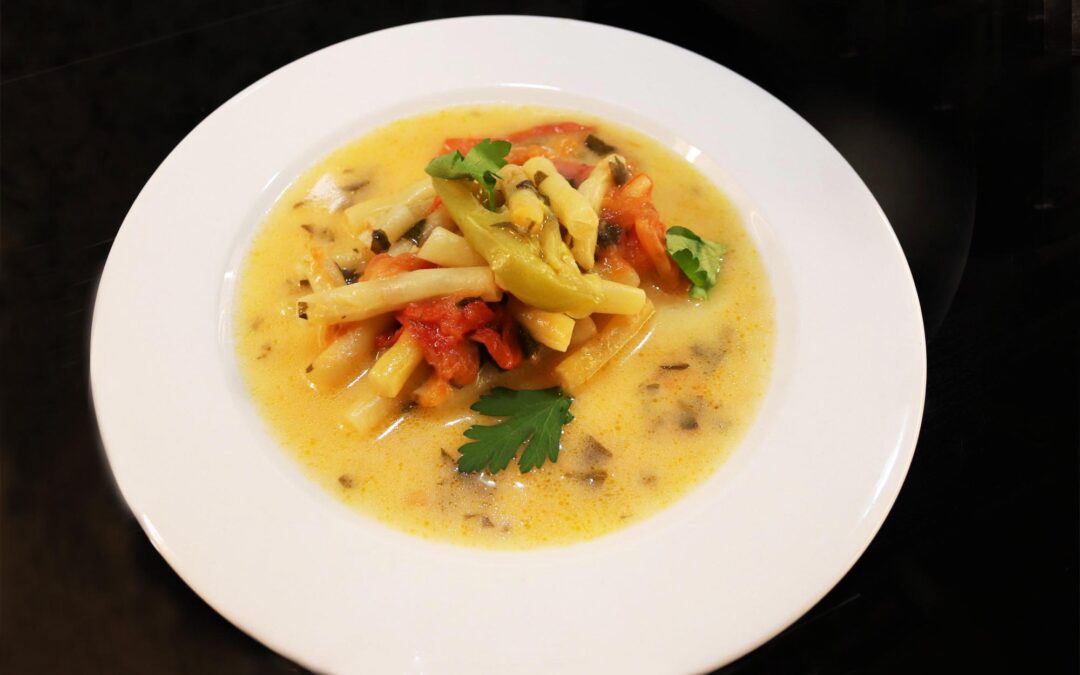 Crème Fraîsche with Sautéed Tomato, Cubanelle-Peppers and Yellow Beans