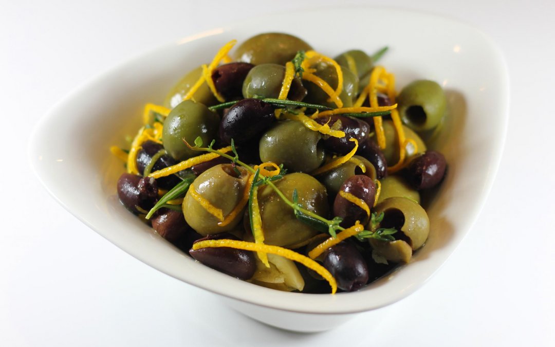 Warm Olives in Garlic, Olive Oil and Zested Orange