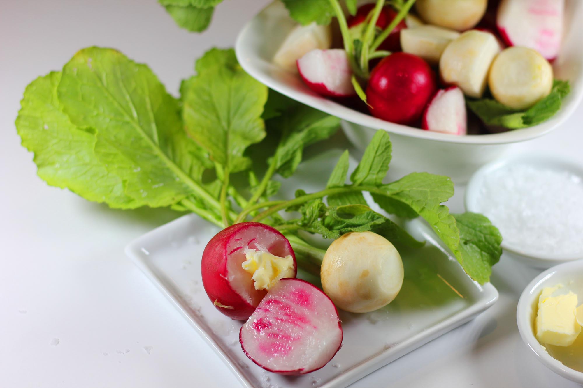 Red and White Radishes with Sweet Butter and Sea Salt - Inspired Cuisine