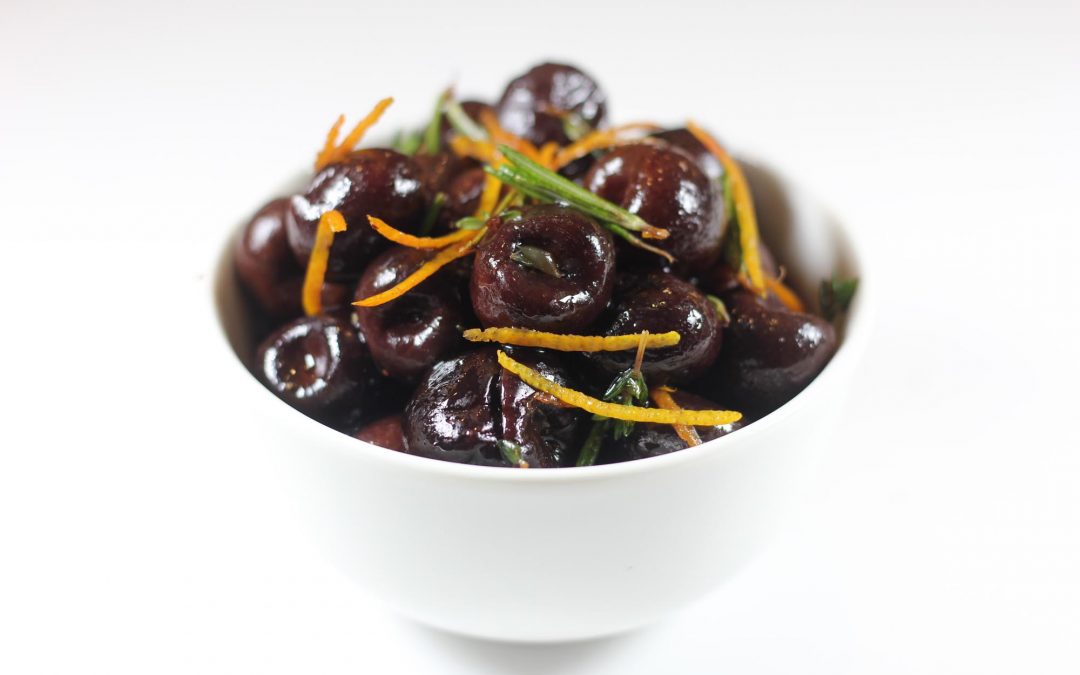 Herb Scented Balsamic Marinated Bing Cherries with Zested Orange