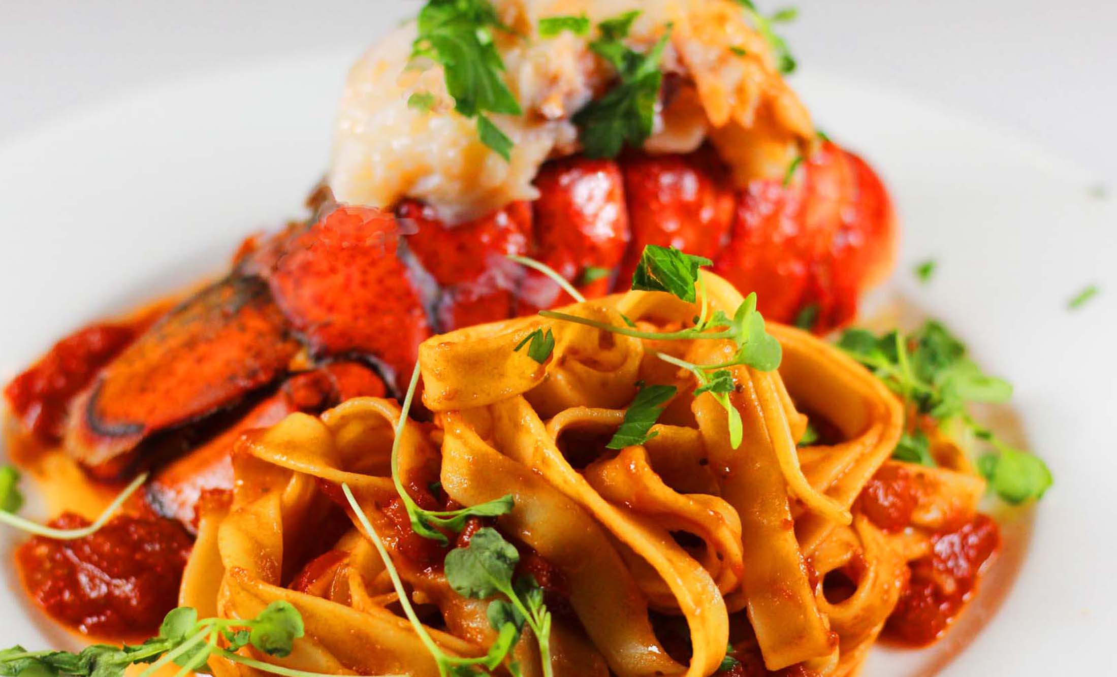 Lobster Tail with Bloody Mary Linguini Inspired Cuisine