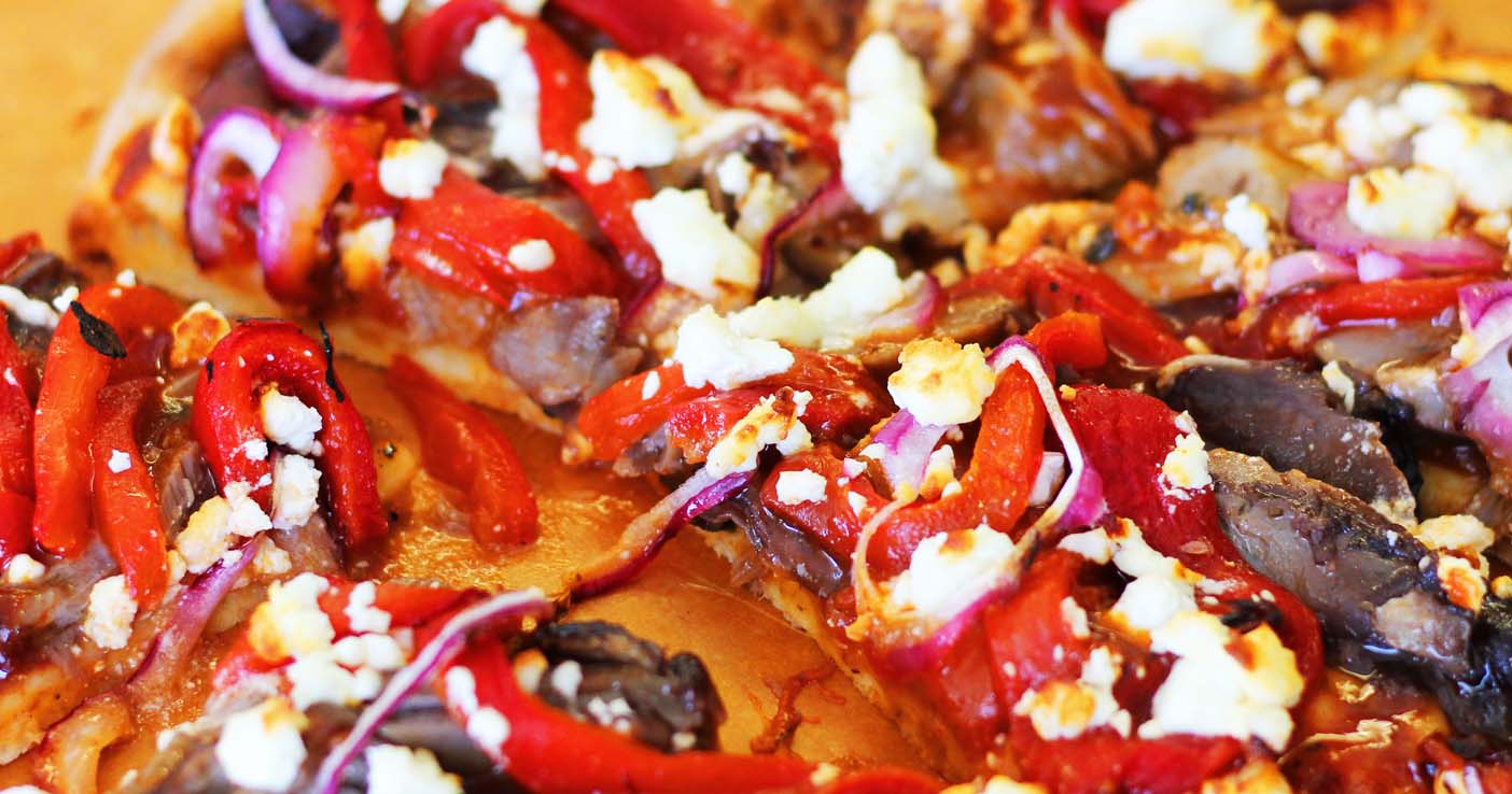 Flat Bread with Spicy Barbecue Sauce, Chev and Roasted Red Peppers - Inspired Cuisine