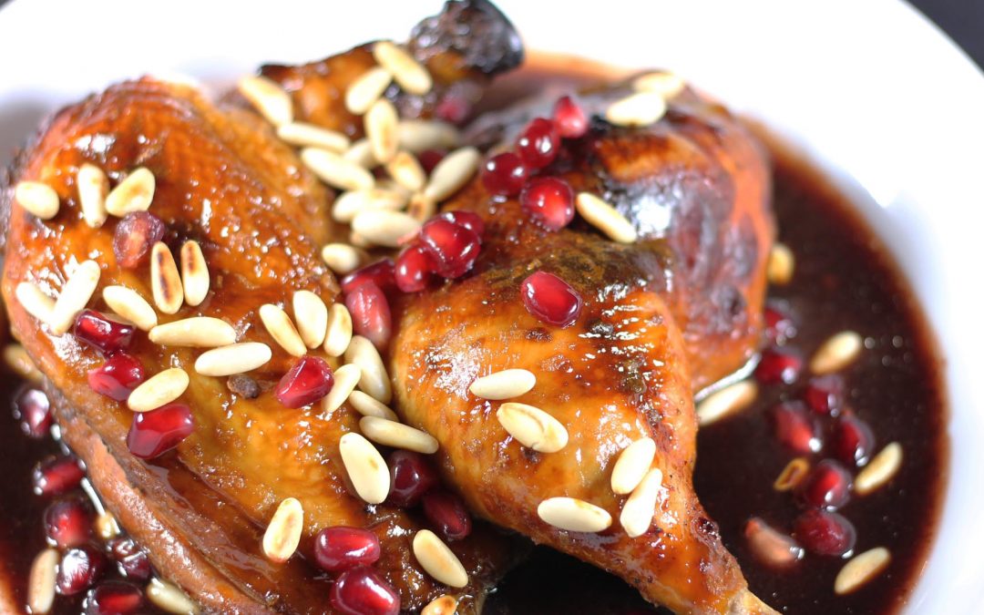 Spicy Pomegranate-Glazed Chicken with Toasted Pine Nuts