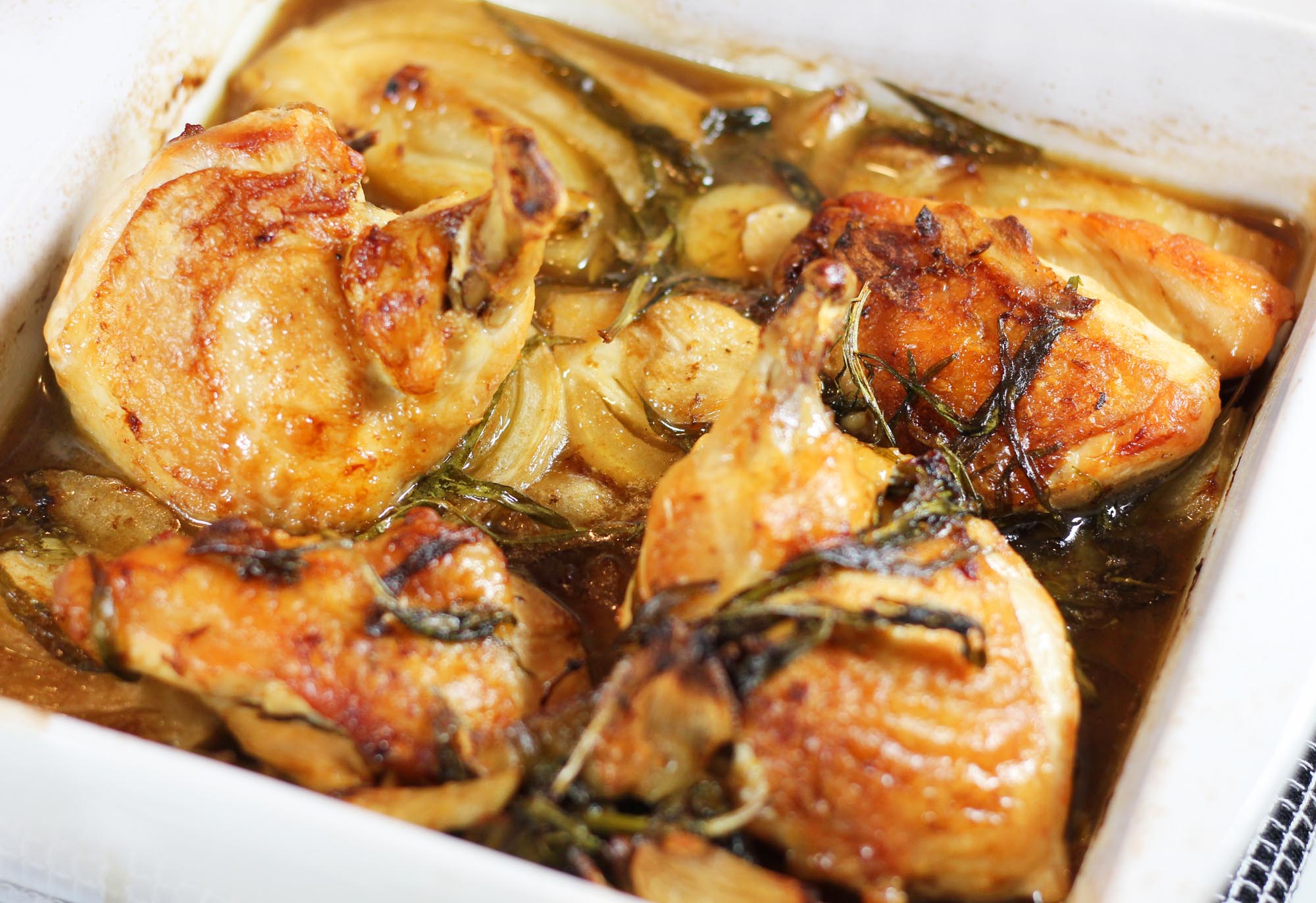 Roast Chicken with Braised Fennel, Tarragon and Lemon
