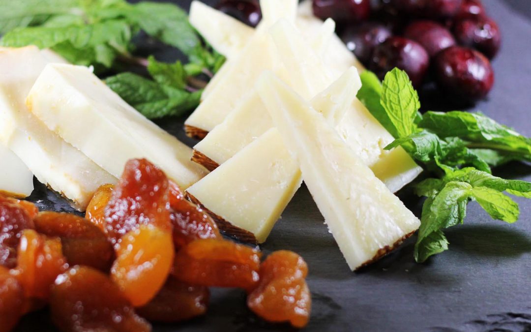Manchego Cheese with Glazed Apricots and Cherries