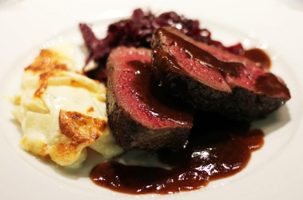 Seared Loin of Venison with Red Wine Chocolate Sauce Inspired Cuisine
