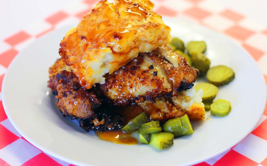 Southern Fried Chicken with Cake Pan Biscuits and Hot Honey