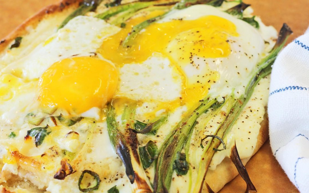 Spring Onion, Ricotta and Breakfast Egg Pizza