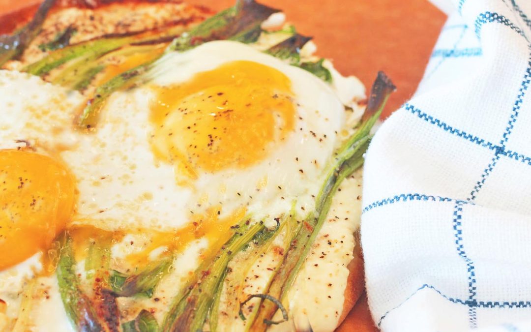 Breakfast Egg Pizza with Asparagus and Ricotta Cheese
