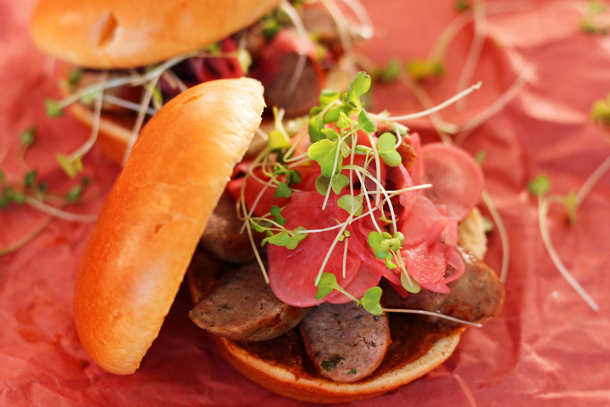 Pinwheel Sausage with Curry Ketchup and Quick Pickle - Inspired Cuisine