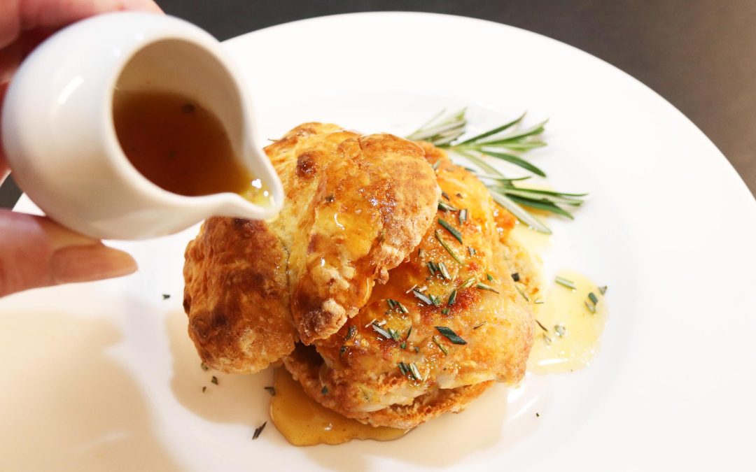 Southern Fried Chicken with Cake Biscuits and Hot Honey Gravy