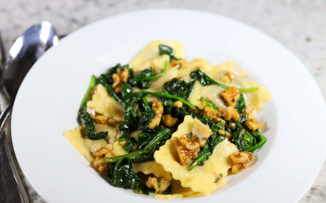 Ravioli with Sage, Toasted Walnuts in Brown Butter Sauce