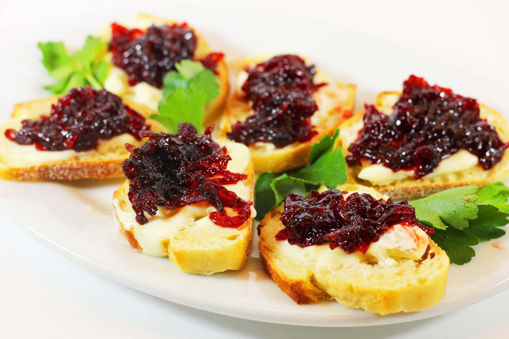 Caramelized Onion Jam on Brie Toasts - Inspired Cuisine