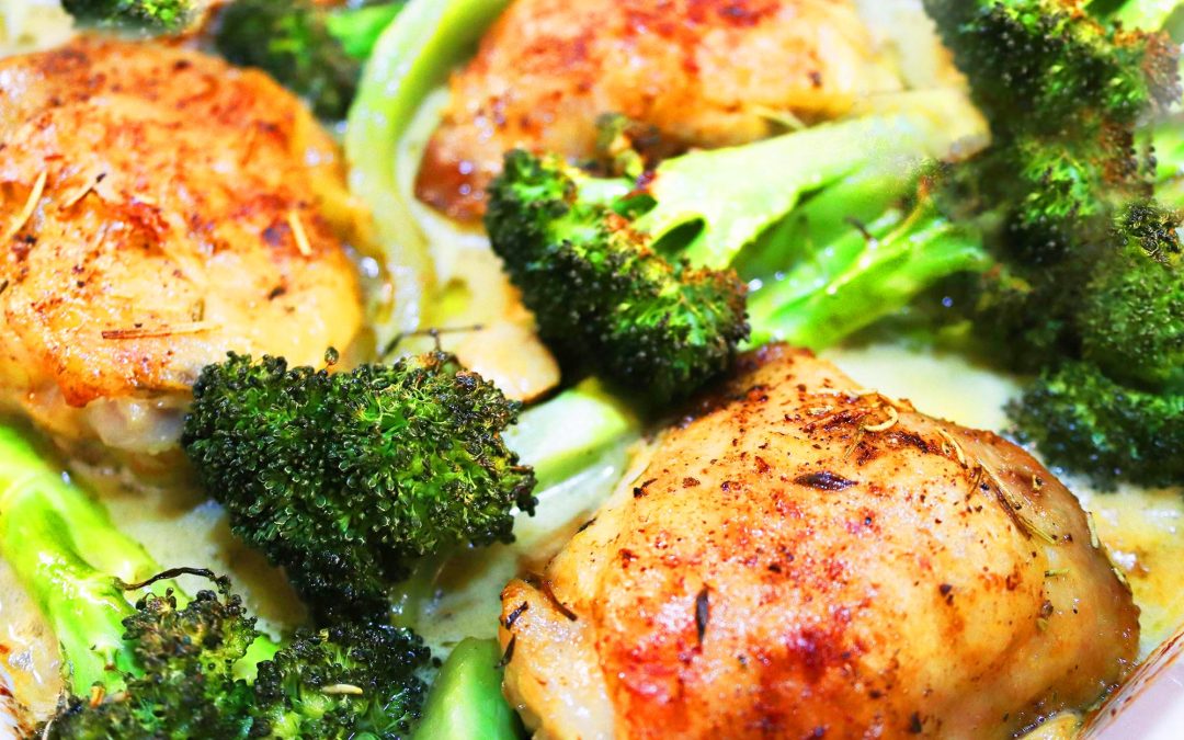 Roast Chicken and Broccoli Spears in Gorgonzola Cream Sauce