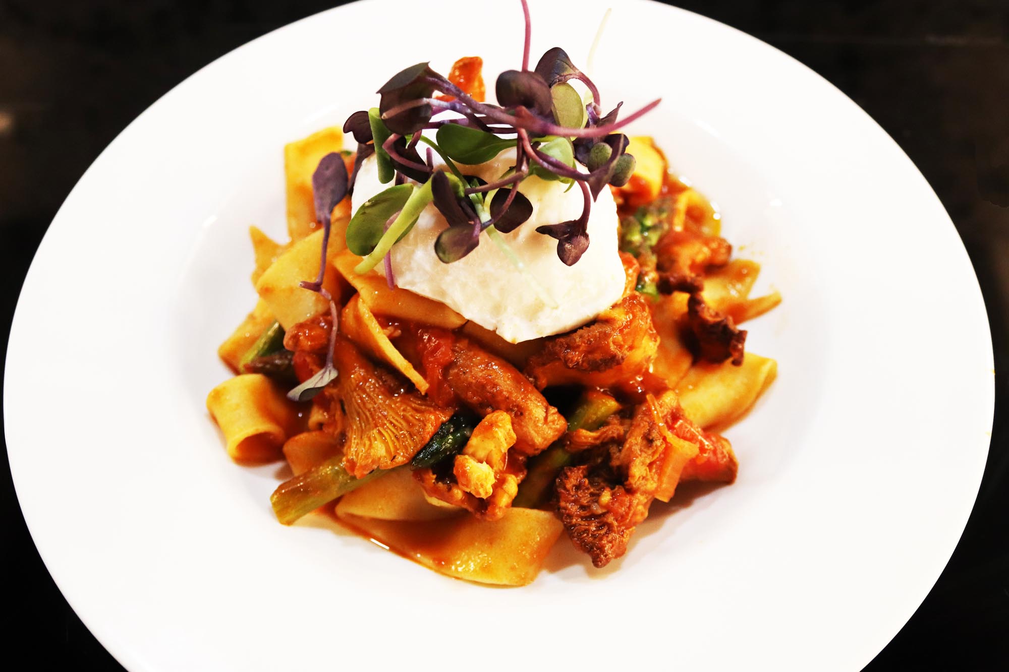 Tagliatelle, Spicy Tomato Sauce, Peppers, Mushrooms and Olives - Inspired Cuisine