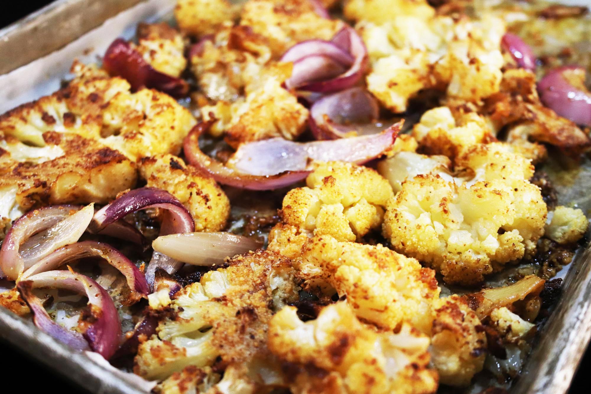Sheet Pan Roasted Red Onion, Garlic and Cauliflower - Inspired Cuisine