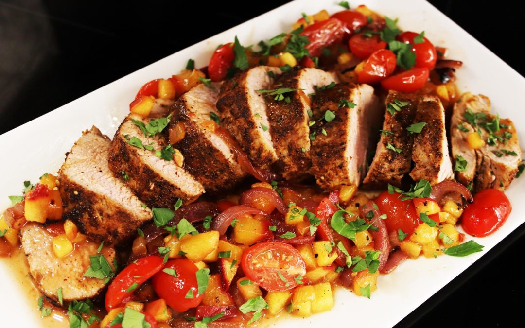 Spiced Grilled Pork Tenderloin with Tomato Peach Compote