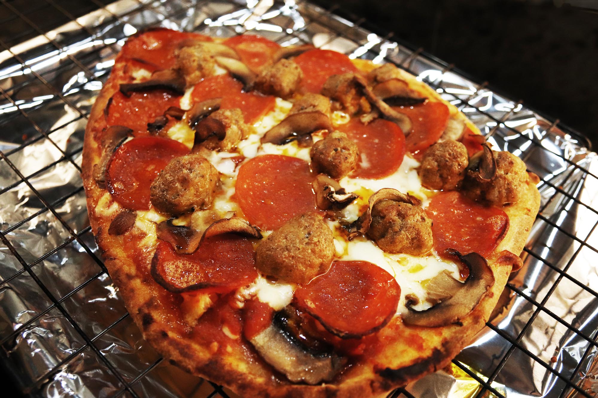 Mushroom, Mini Meat Ball and Pepperoni Pizza - Inspired Cuisine