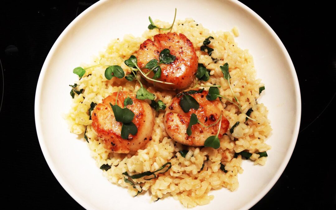 Basil Parmesan Risotto with Seared Scallops