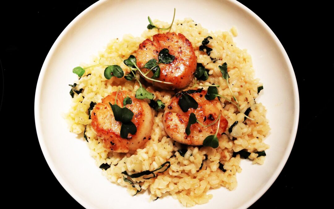 Basil Parmesan Risotto with Seared Scallops