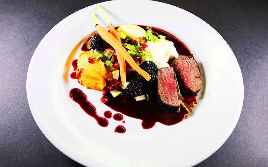 Venison with Roasted Root Vegetables and Red Wine Sauce