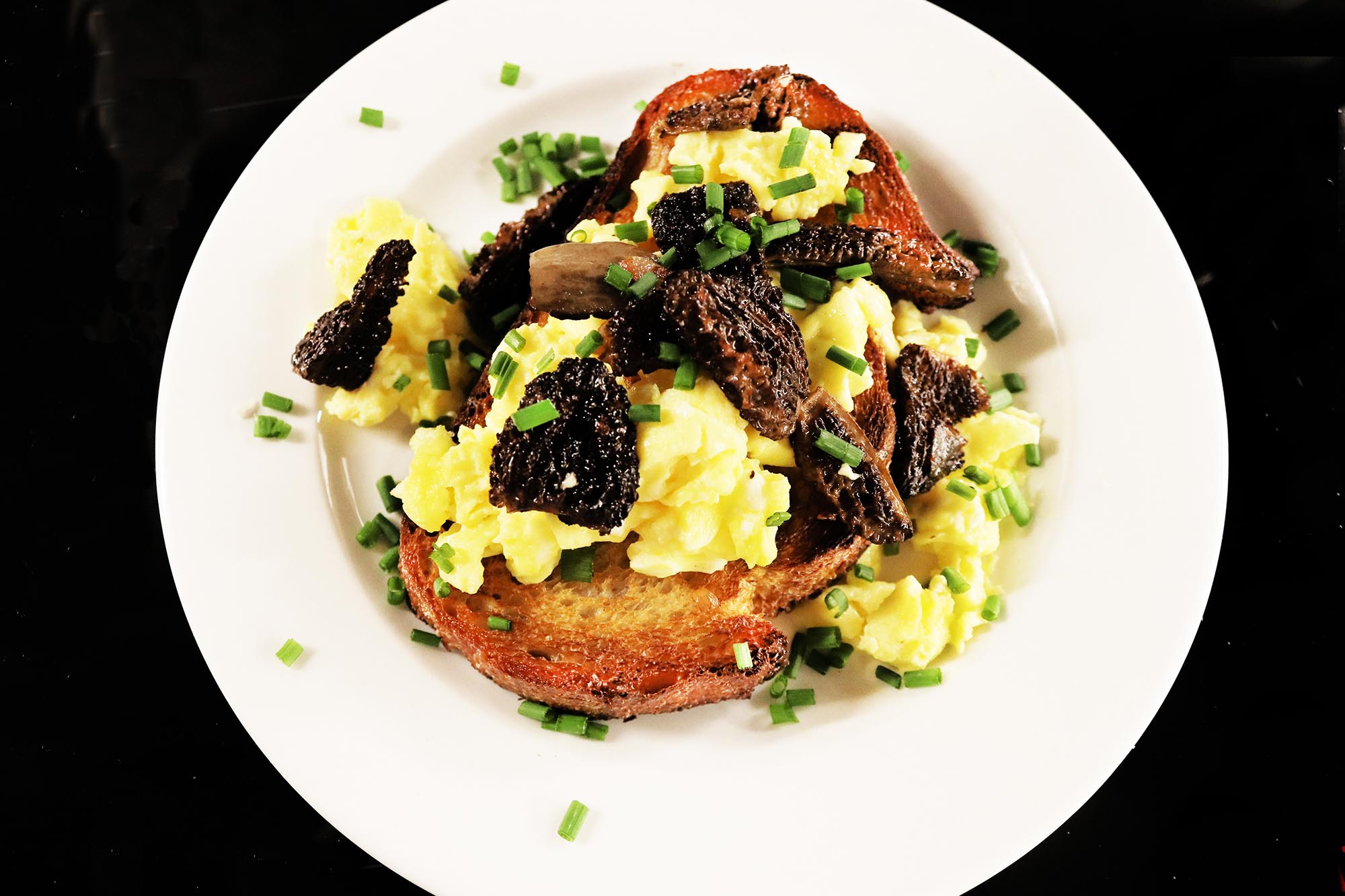 Scrambled Eggs on Sourdough with Sautéed Morel Mushrooms - Inspired Cuisine
