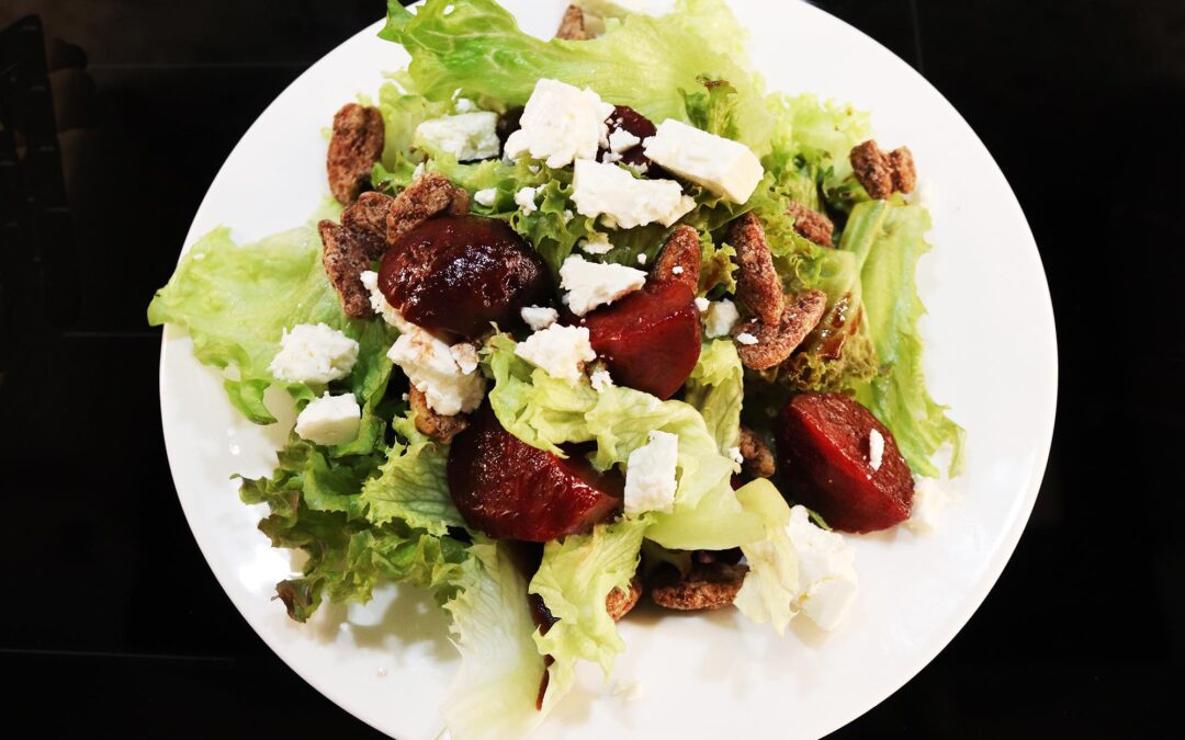 Candied Walnut Beet Salad with Horseradish Balsamic Drizzle