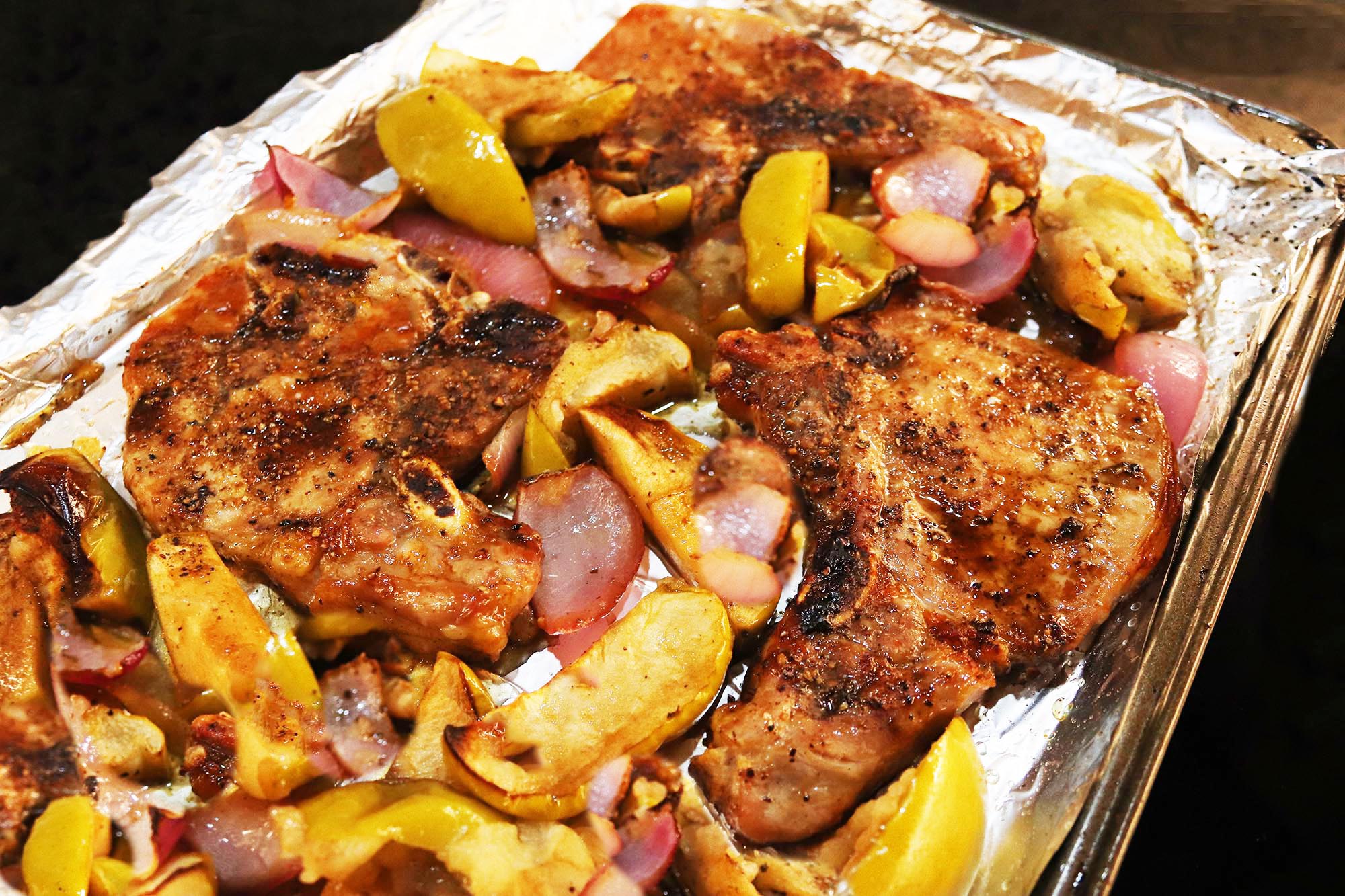 One-Pan Maple Glazed Pork Chops and Apples - Inspired Cuisine