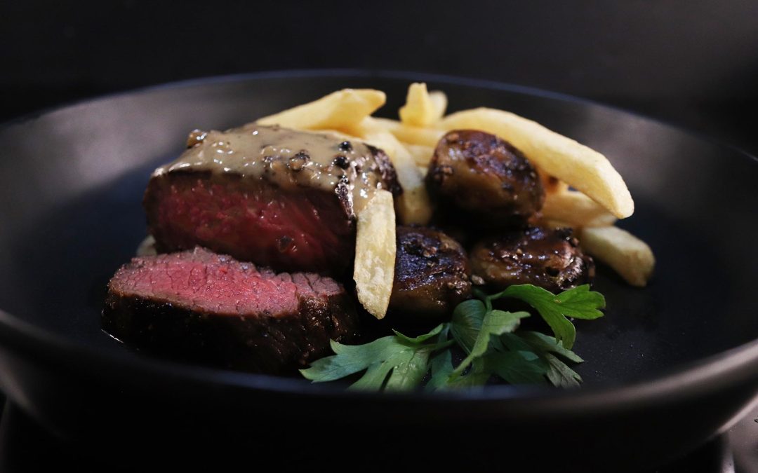 Pan Seared Petit Tender with Peppercorn Sauce