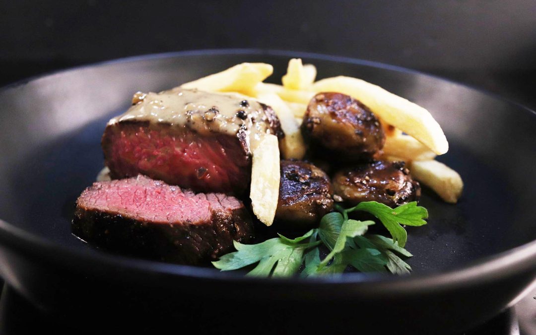 Pan Seared Petit Tender with Peppercorn Sauce