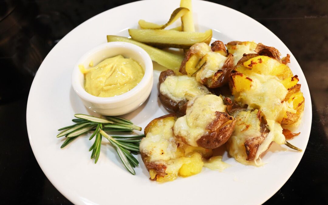 Classic Creamy Raclette on Garlic‑Butter Smashed Potatoes