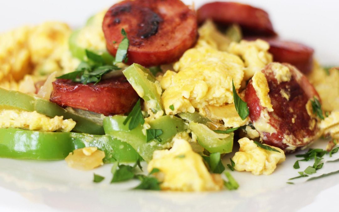 Scrambled Omelette with Peppers, Sausage and Eggs