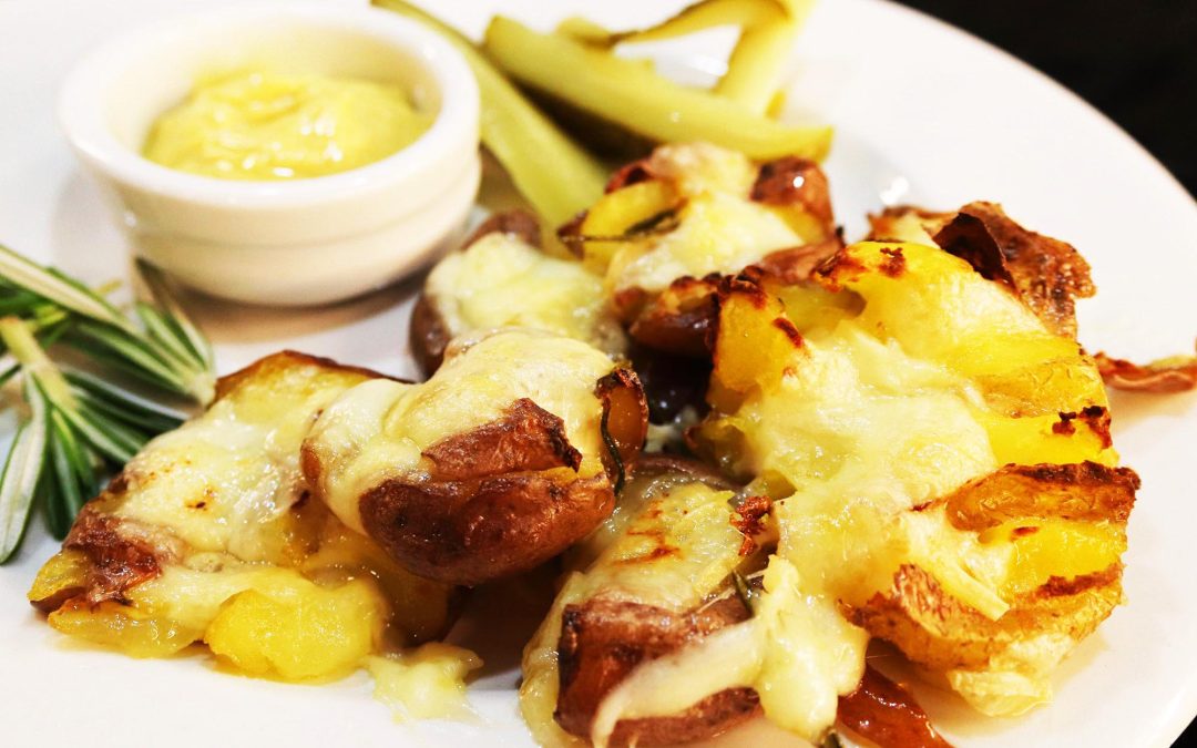 Classic Creamy Raclette on Garlic‑Butter Smashed Potatoes