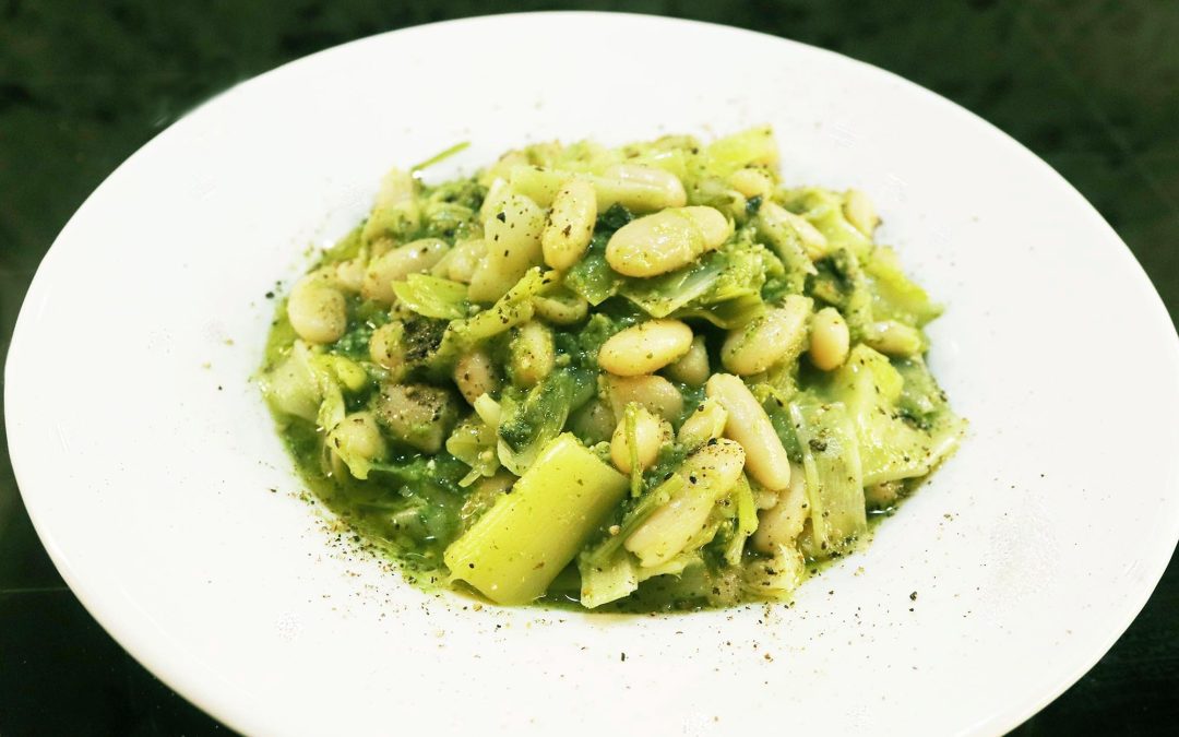 Silky White Beans with Pesto Braised Leeks