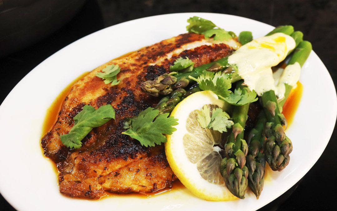 Blackened Tilapia with Spring Asparagus & Lemon‑Mustard Vinaigrette