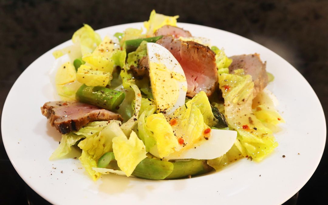 House Salad with Seared Tenderloin, Egg & Spring Asparagus