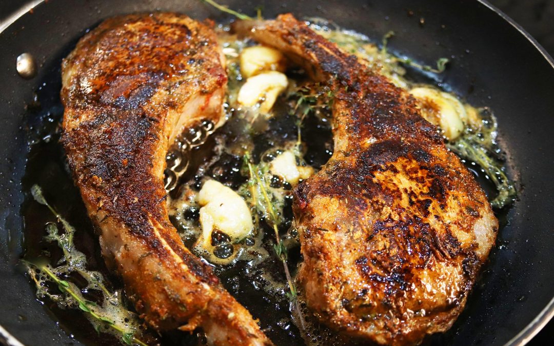 Tender Seared Wild Boar Rib Chops with Garlic and Thyme